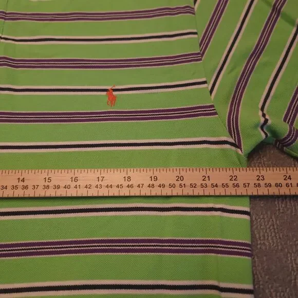 Polo Ralph Lauren Mens LT  Polo Shirt Green Striped Pony Golf Short Sleeve VTG - Picture 6 of 8
